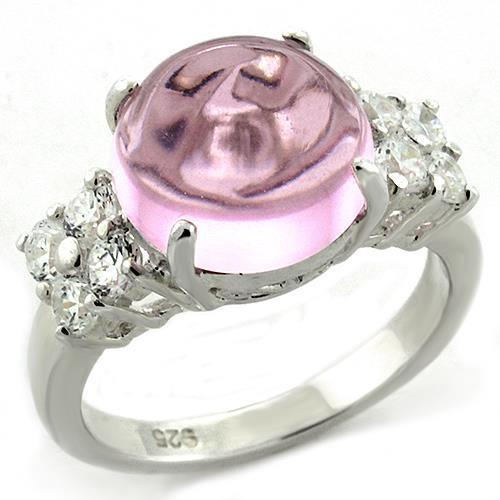 High-Polished 925 Sterling Silver Ring with Synthetic Acrylic in Light Rose
