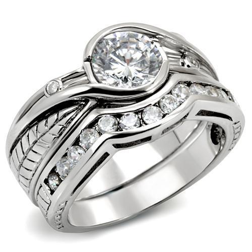 Rhodium 925 Sterling Silver Ring with AAA Grade CZ  in Clear