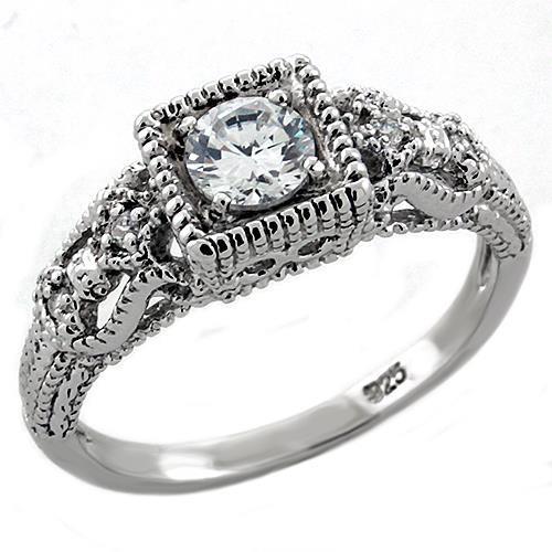 Rhodium 925 Sterling Silver Ring with AAA Grade CZ  in Clear