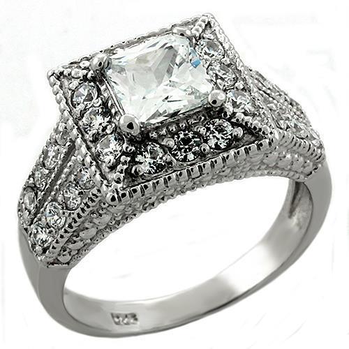 Rhodium 925 Sterling Silver Ring with AAA Grade CZ  in Clear
