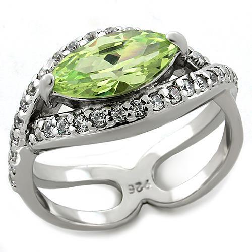 Rhodium 925 Sterling Silver Ring with AAA Grade CZ  in Apple Green color