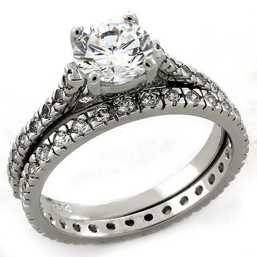 Rhodium 925 Sterling Silver Ring with AAA Grade CZ  in Clear