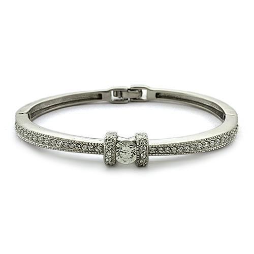 Rhodium 925 Sterling Silver Bangle with AAA Grade CZ  in Clear