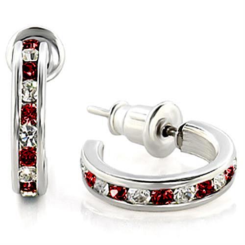 High-Polished 925 Sterling Silver Earrings with Top Grade Crystal  in Garnet