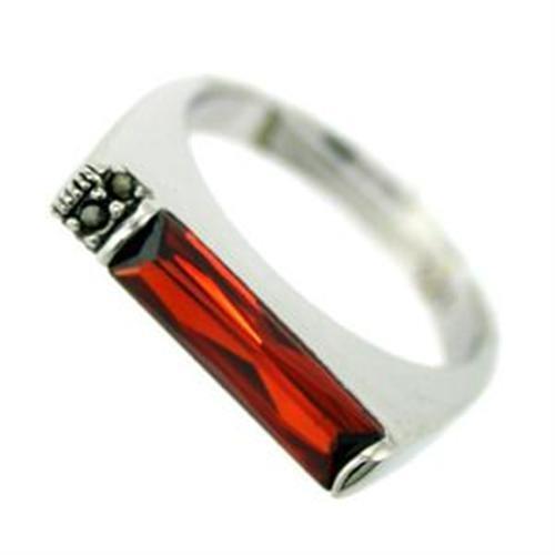 Rhodium 925 Sterling Silver Ring with AAA Grade CZ  in Garnet
