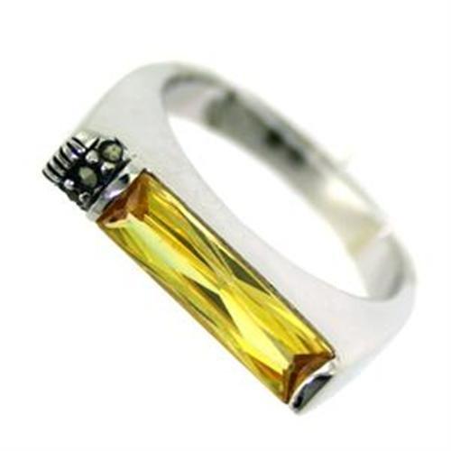 Rhodium 925 Sterling Silver Ring with AAA Grade CZ  in Citrine