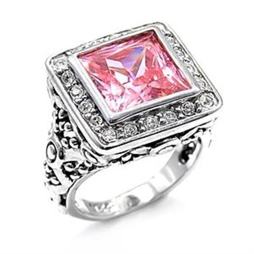 Rhodium 925 Sterling Silver Ring with AAA Grade CZ  in Rose