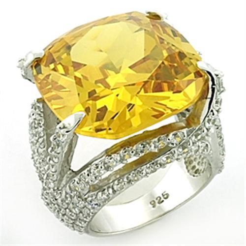 Rhodium 925 Sterling Silver Ring with AAA Grade CZ  in Champagne