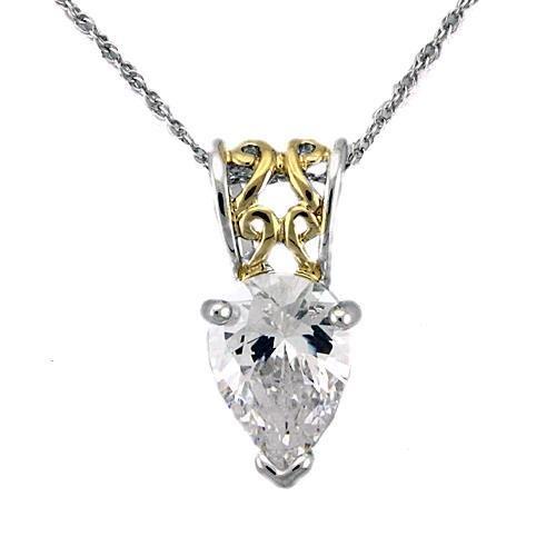 Reverse Two-Tone 925 Sterling Silver Chain Pendant with AAA Grade CZ  in Clear