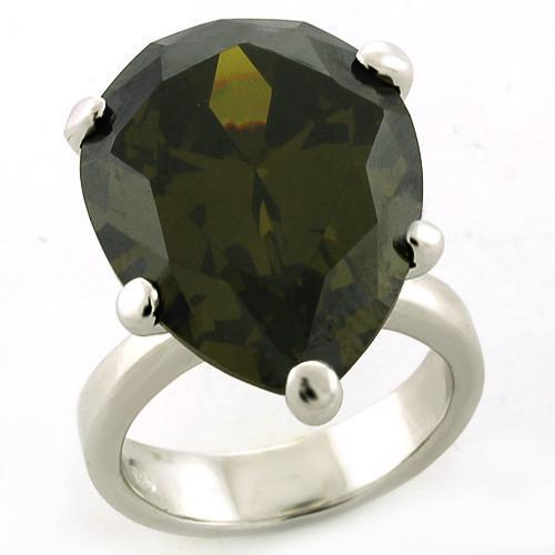 Rhodium 925 Sterling Silver Ring with AAA Grade CZ  in Olivine color