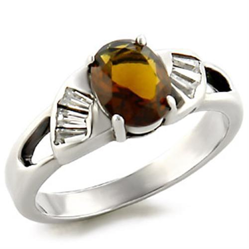High-Polished 925 Sterling Silver Ring with Semi-Precious Smoky Quarter in Smoky Topaz