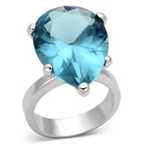 Rhodium 925 Sterling Silver Ring with Synthetic Synthetic Glass in Sea Blue