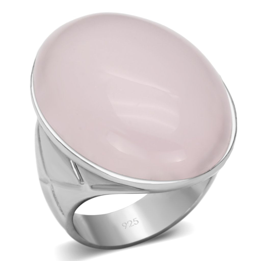 Rhodium 925 Sterling Silver Ring with Precious Stone PINK CRYSTAL in Light Rose