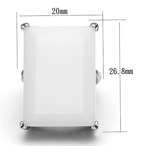 Rhodium 925 Sterling Silver Ring with Synthetic Synthetic Glass in White