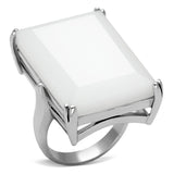 Rhodium 925 Sterling Silver Ring with Synthetic Synthetic Glass in White