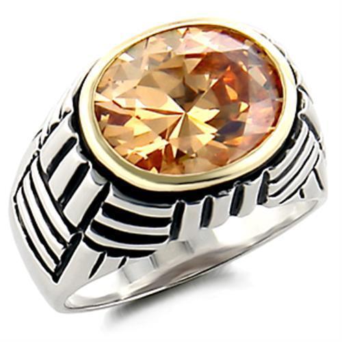 Reverse Two-Tone 925 Sterling Silver Ring with AAA Grade CZ  in Champagne