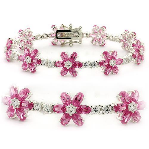 High-Polished 925 Sterling Silver Bracelet with AAA Grade CZ  in Rose