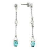Rhodium 925 Sterling Silver Earrings with Genuine Stone  in London Blue