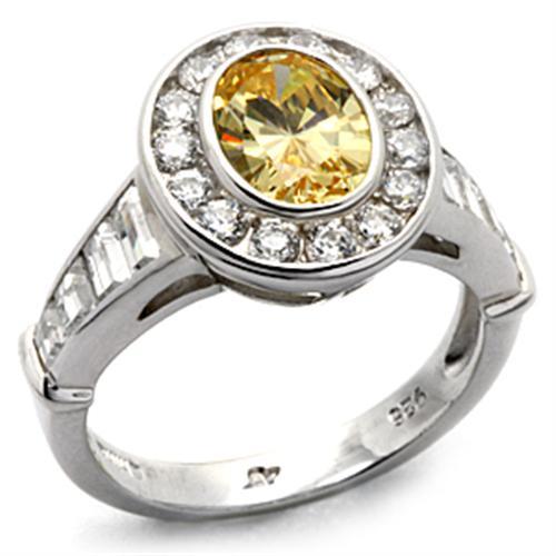 Rhodium 925 Sterling Silver Ring with AAA Grade CZ  in Topaz