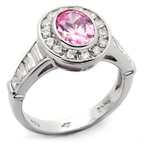Rhodium 925 Sterling Silver Ring with AAA Grade CZ  in Rose