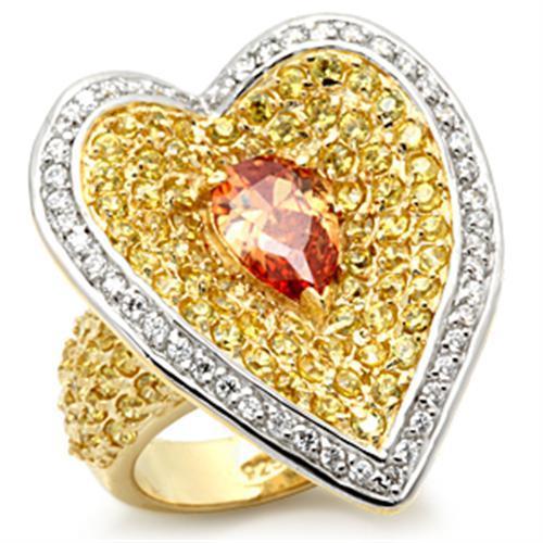 Gold+Rhodium 925 Sterling Silver Ring with AAA Grade CZ  in Champagne
