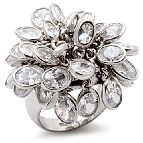 Rhodium 925 Sterling Silver Ring with AAA Grade CZ  in Clear