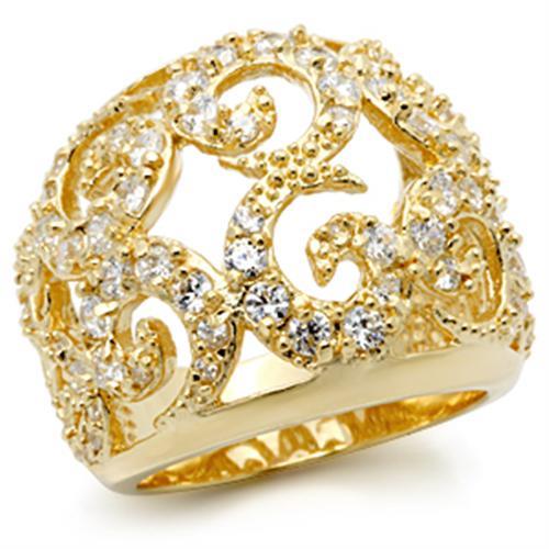 Gold 925 Sterling Silver Ring with AAA Grade CZ  in Clear