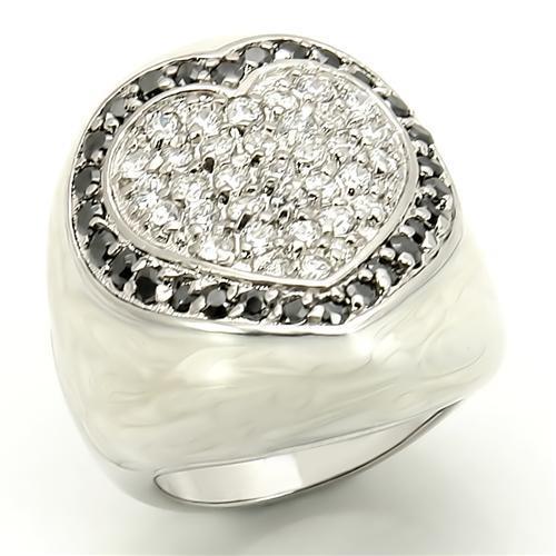 Rhodium 925 Sterling Silver Ring with AAA Grade CZ  in Jet