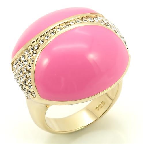 Gold 925 Sterling Silver Ring with Top Grade Crystal  in Clear