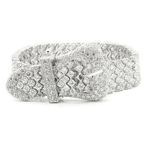 Rhodium 925 Sterling Silver Bracelet with AAA Grade CZ  in Clear