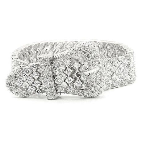 Rhodium 925 Sterling Silver Bracelet with AAA Grade CZ  in Clear