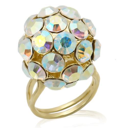 Gold 925 Sterling Silver Ring with Top Grade Crystal  in White