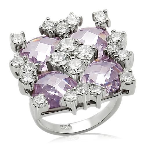Rhodium 925 Sterling Silver Ring with AAA Grade CZ  in Light Amethyst