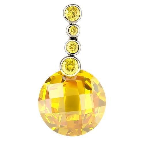 Rhodium 925 Sterling Silver Pendant with AAA Grade CZ  in Topaz
