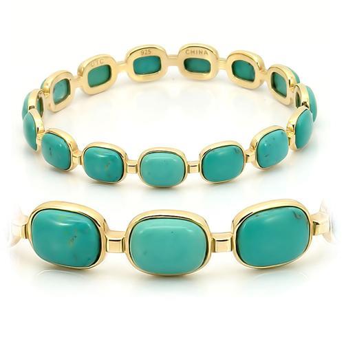 Matte Gold 925 Sterling Silver Bangle with Semi-Precious Turquoise in Emerald