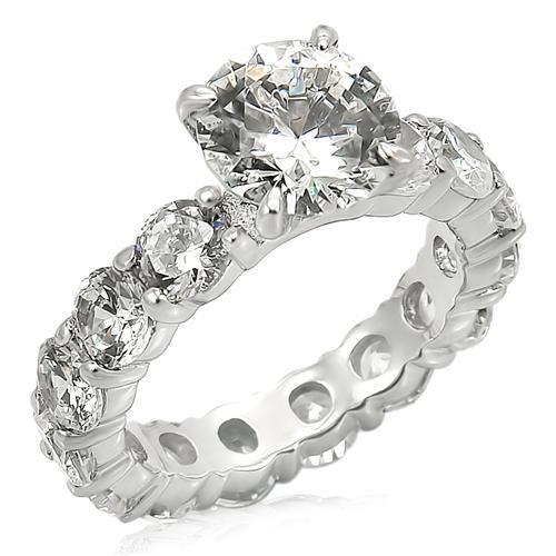 Rhodium 925 Sterling Silver Ring with AAA Grade CZ  in Clear
