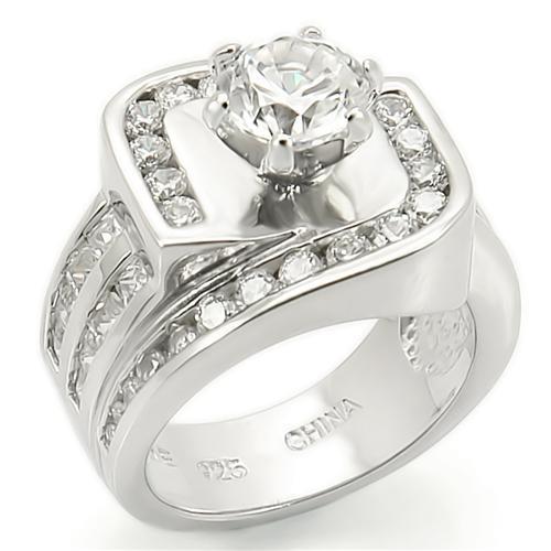 Rhodium 925 Sterling Silver Ring with AAA Grade CZ  in Clear