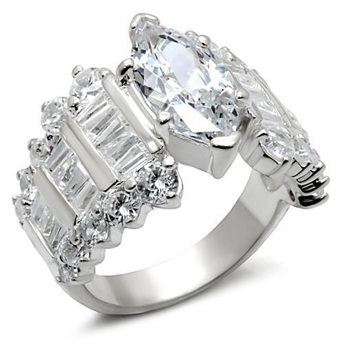 Rhodium 925 Sterling Silver Ring with AAA Grade CZ  in Clear
