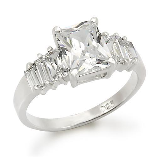 Rhodium 925 Sterling Silver Ring with AAA Grade CZ  in Clear