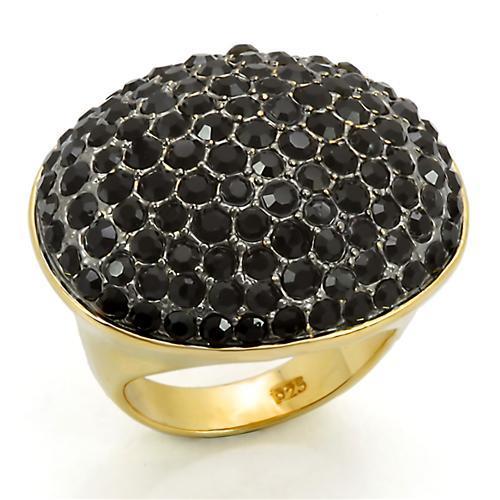 Gold+Ruthenium 925 Sterling Silver Ring with Top Grade Crystal  in Jet