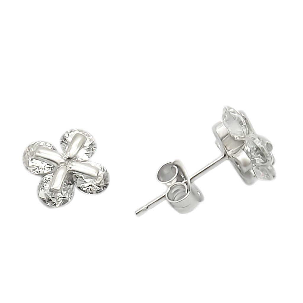 Rhodium 925 Sterling Silver Earrings with AAA Grade CZ  in Clear