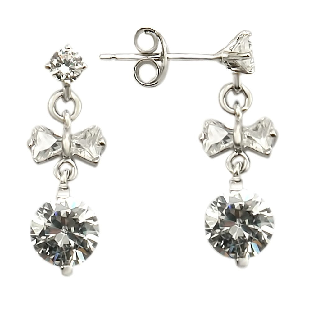 Rhodium 925 Sterling Silver Earrings with AAA Grade CZ  in Clear