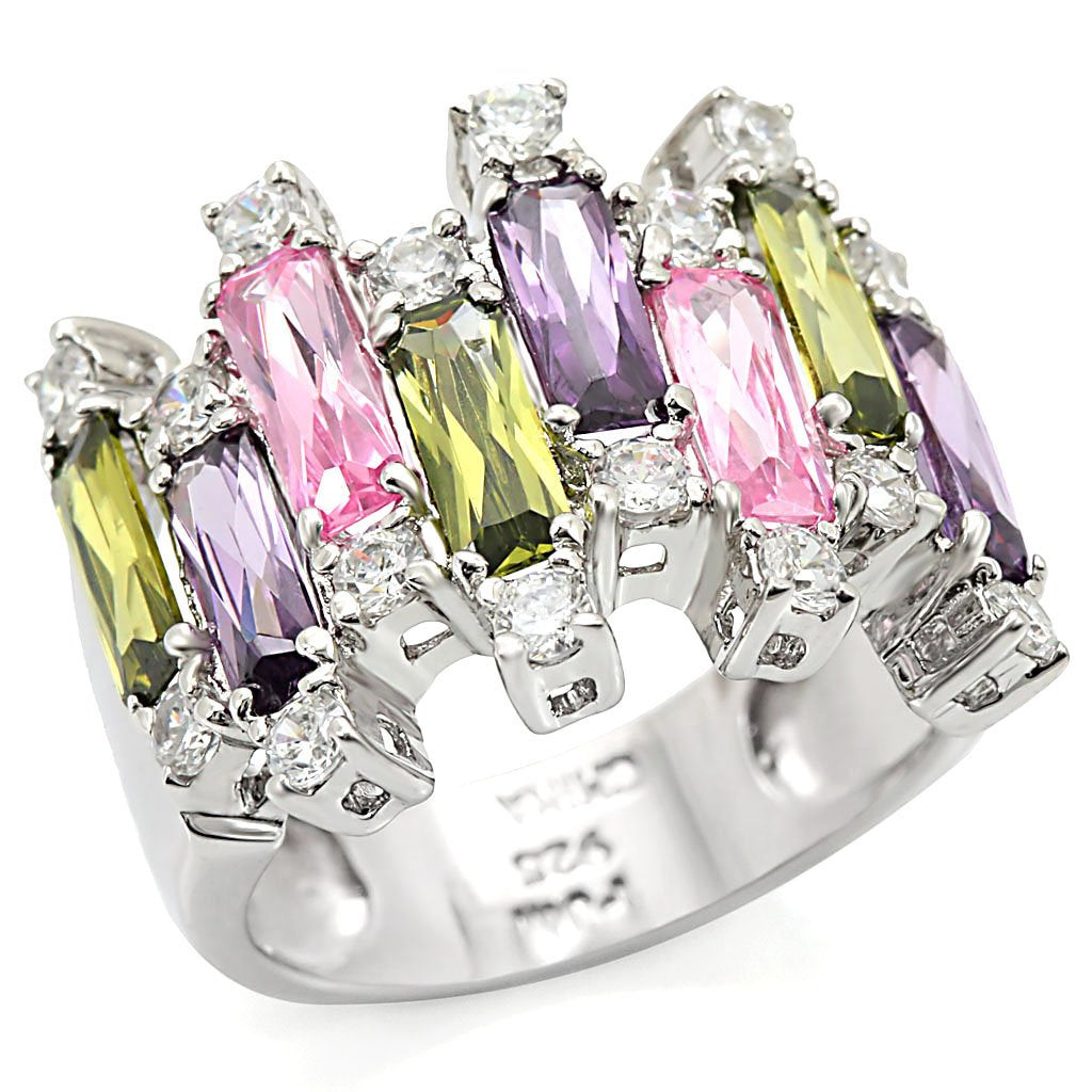 Rhodium 925 Sterling Silver, AAA CZ , Multi Color - LOS334