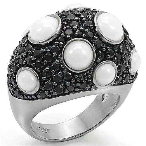 Rhodium + Ruthenium 925 Sterling Silver Ring with Milky CZ  in White