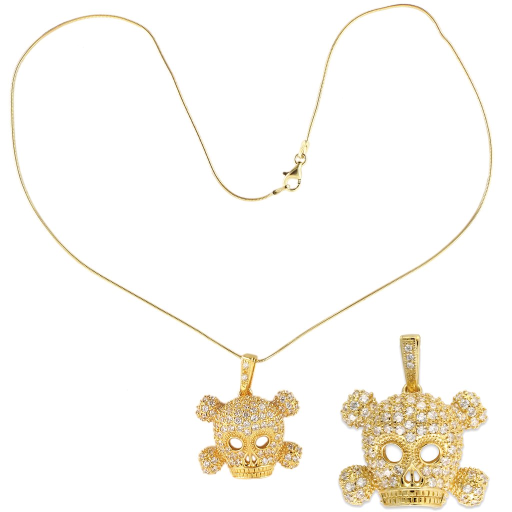 Gold 925 Sterling Silver Pendant with AAA Grade CZ  in Clear