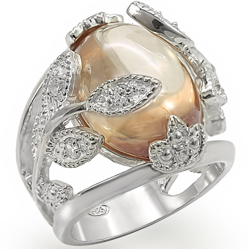 High-Polished 925 Sterling Silver Ring with AAA Grade CZ  in Champagne