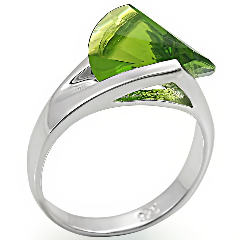 Rhodium 925 Sterling Silver Ring with Synthetic Spinel in Peridot