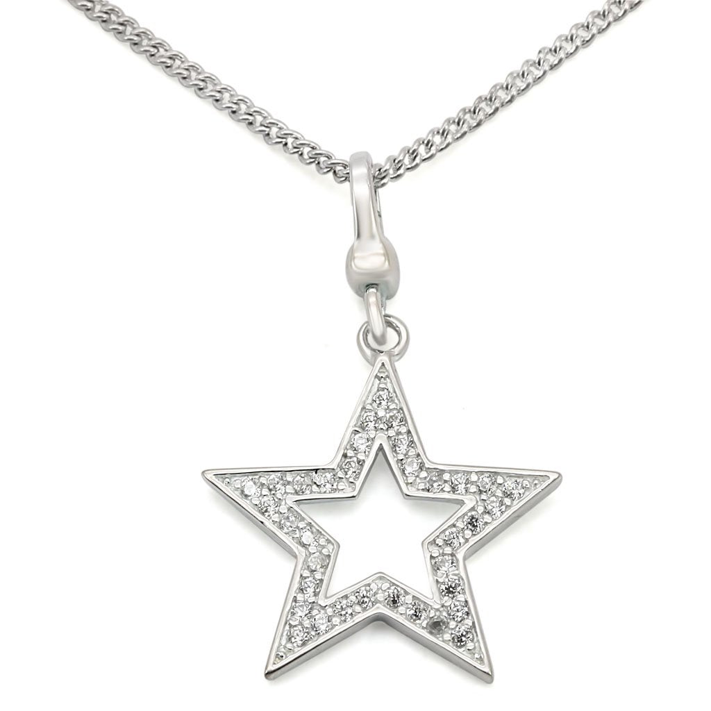Silver 925 Sterling Silver Chain Pendant with AAA Grade CZ  in Clear