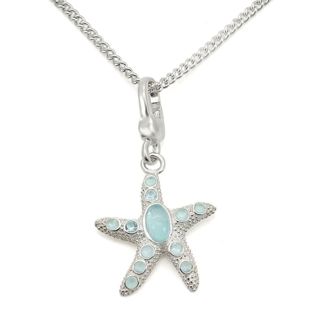 Silver 925 Sterling Silver Chain Pendant with Synthetic Synthetic Glass in Sea Blue