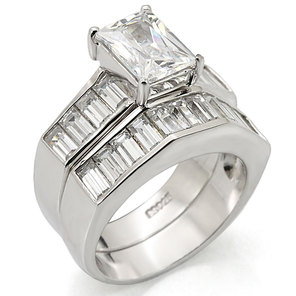 Rhodium 925 Sterling Silver Ring with AAA Grade CZ  in Clear